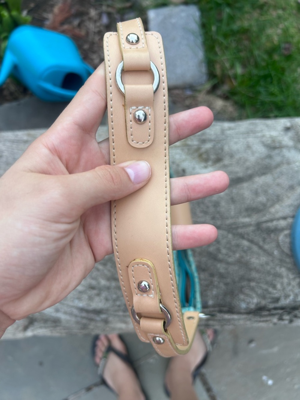 Guess Blue Logo Monogram Shoulder Bag with Tan Trim - Picture 4 of 5